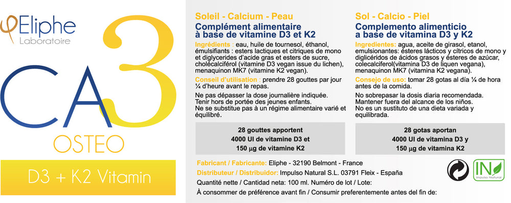 Vitamina D3 + K2 liposomiale Eliphe CA3 100 ml etichetta