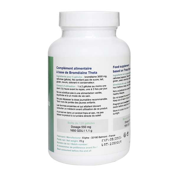 Bromelina Tetha 120 capsule 550 mg Eliphe CA5 etichetta - Apoticaria